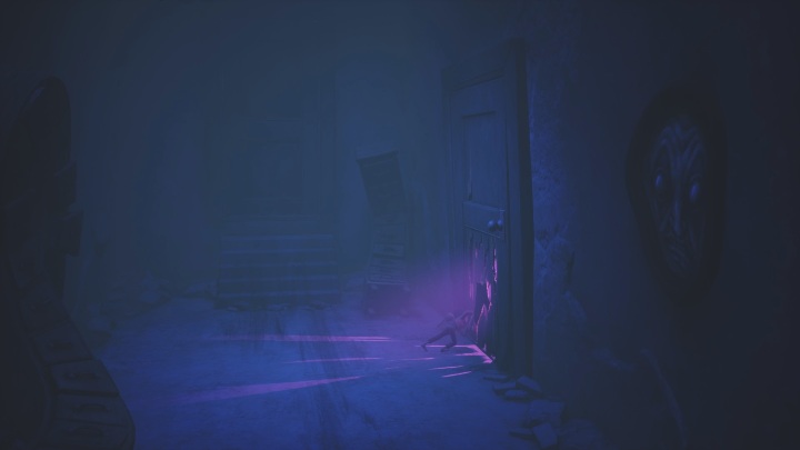 A purple light comes out from behind the door - Little Nightmares 2: Six - Chapter 5 walkthrough - Chapter 5 - The Signal Tower - Little Nightmares 2 Guide