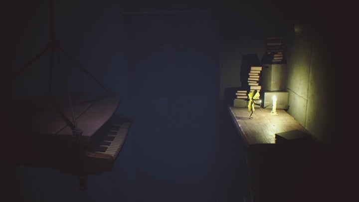 Jump onto the piano and get across to the other side. - Little Nightmares: Room with clocks, the library - walkthrough - The Lair - Little Nightmares Game Guide