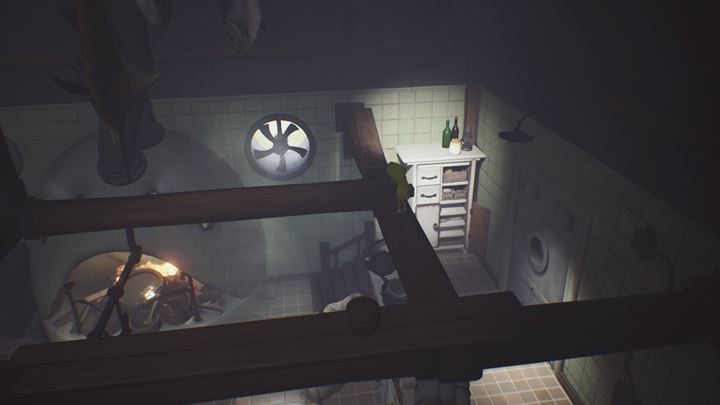 Use the beams to cross to the other side. - Little Nightmares: First meeting with the cook - walkthrough - The Kitchen - Little Nightmares Game Guide