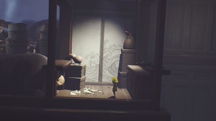 Get the beast stuck, then jump on its back and escape to the left. - Little Nightmares: Explore the cafeteria, run from the guests - walkthrough - The Guest Area - Little Nightmares Game Guide