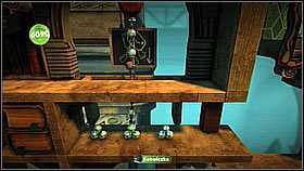 A bit further you will have to climb up the rope - don't forget about the bubble on the left - Grab and Swing - Da Vinci's Hideout - LittleBigPlanet 2 - Game Guide and Walkthrough