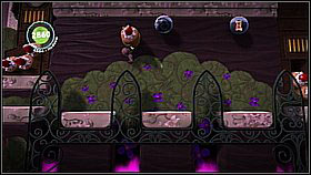 Jump onto the heads of the little enemies while holding a cake and get to the next rail, collecting items on your way - Brainy Cakes - Victoria's Laboratory - LittleBigPlanet 2 - Game Guide and Walkthrough