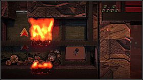 Grab the arm of the bigger machine - it will transport you over the flames - Waste Disposal - The Factory of a Better Tomorrow - LittleBigPlanet 2 - Game Guide and Walkthrough