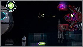 After some more explosions, the final phase of the battle will begin - this time the enemy will alternate between shooting lasers which move up and down from the middle (like in the second phase) and ones which move to the middle (hide in the middle) - Huge Peril for Huge Spaceship - Avalon - LittleBigPlanet 2 - Game Guide and Walkthrough