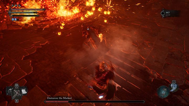 The only thing left to surprise you is a flamethrower attack - Lords of the Fallen: How to defeat the Damarose the Marked boss? - Optional - Lords of the Fallen Guide