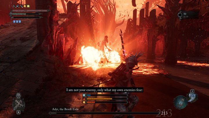 Once you have defeated all the enemies who have absorbed a hell soul, approach the fire circle located near Adyr - Lords of the Fallen: How to defeat the boss Adyr, the Bereft Exile? - Main - Lords of the Fallen Guide