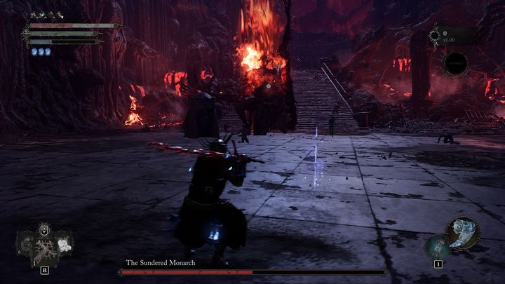 The Sundered Monarch may start running towards the player and swing the sculpture's head - Lords of the Fallen: How to defeat boss The Sundered Monarch? - Main - Lords of the Fallen Guide