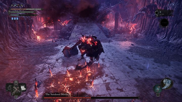 It may happen that the boss' attack will end with the random appearance of blades - Lords of the Fallen: How to defeat boss The Sundered Monarch? - Main - Lords of the Fallen Guide