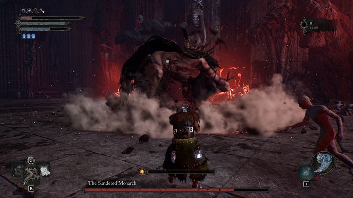 If he raises it, after a while he will slam it into the ground, creating a large explosion - Lords of the Fallen: How to defeat boss The Sundered Monarch? - Main - Lords of the Fallen Guide