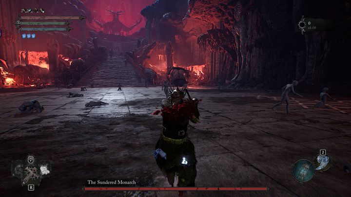 The Sundered Monarch will sit and cry at the very end of the arena - Lords of the Fallen: How to defeat boss The Sundered Monarch? - Main - Lords of the Fallen Guide