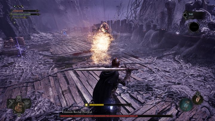 Remember that clones do not have their own health bars, they are only summoned for a moment, so do not focus on attacking them, just go on the defensive - Lords of the Fallen: How to defeat the boss Crimson Rector Percival? - Optional - Lords of the Fallen Guide