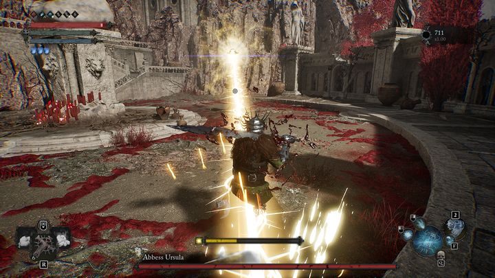 Ursula's standard attack is firing a Radiant beam that follows your hero - Lords of the Fallen: How to defeat Abbess Ursula boss? - Main - Lords of the Fallen Guide