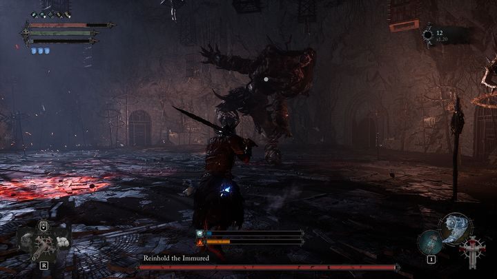 When in melee range, target one of the legs to apply Stagger to it - Lords of the Fallen: How to defeat Tancred, Master of Castigations boss? - Main - Lords of the Fallen Guide