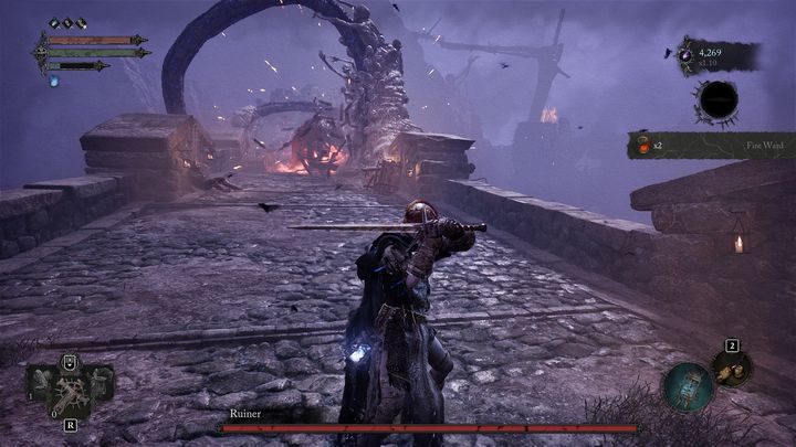 After entering the bridge, get as far away from the boss as possible, otherwise you will be rammed - Lords of the Fallen: How to beat boss Ruiner? - Main - Lords of the Fallen Guide