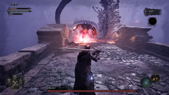If you notice that the boss is rubbing his foot on the ground and moving it behind him, it means that he is about to charge - Lords of the Fallen: How to beat boss Ruiner? - Main - Lords of the Fallen Guide