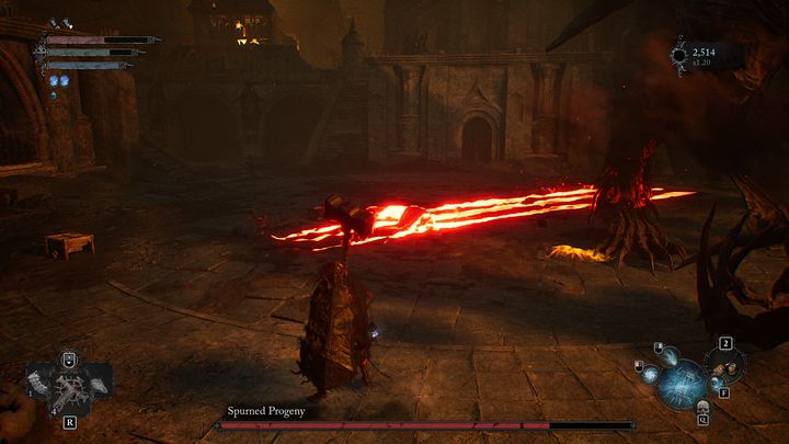 The boss can also create a fire sign on the ground that will remain there for a long time - Lords of the Fallen: How to beat Spurned Progeny boss? - Main - Lords of the Fallen Guide