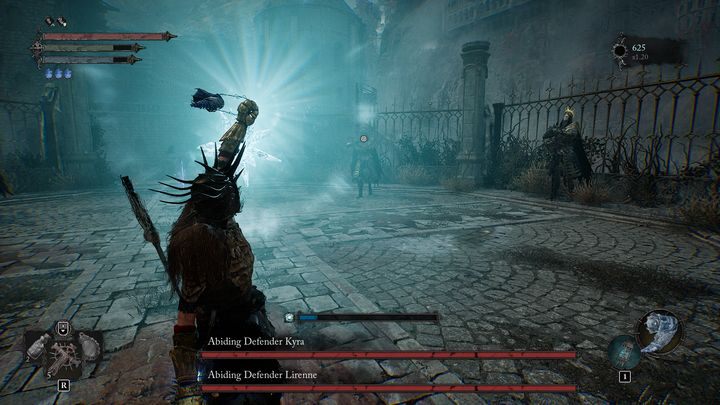 The fight is initiated once you get closer to the centre of the arena, in he direction of the chest - Lords of the Fallen: How to defeat Abiding Defender Kyra and Abiding Defender Lirenne? - Optional - Lords of the Fallen Guide