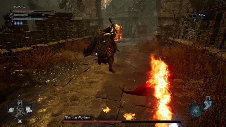 Pay attention to what is going on on the floor level, as later in the fight, when the boss's health is low, he will leave fiery tiles - Lords of the Fallen: How to defeat The Iron Wayfarer boss? - Optional - Lords of the Fallen Guide