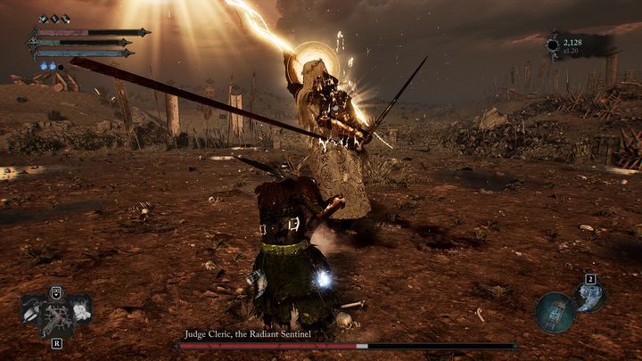 After charging the buff successfully, most of the boss's attacks will deal Holy damage - Lords of the Fallen: How to defeat the Judge Cleric, the Radiant Sentinel boss? - Main - Lords of the Fallen Guide