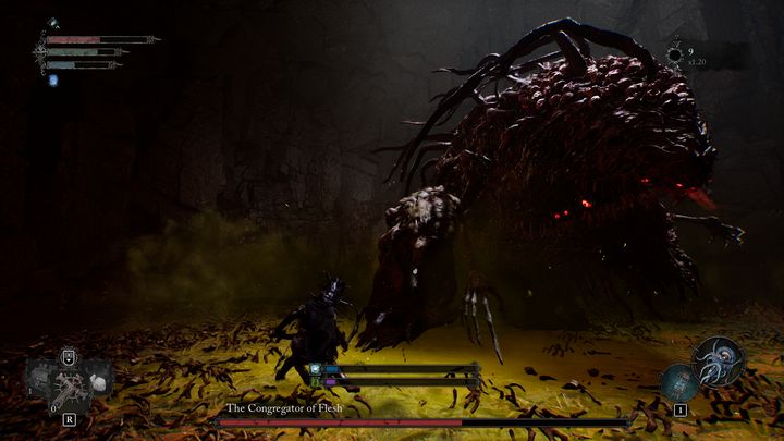 From now on, each time the boss is back on the ground, he will coat the floor with poison goo - each contact with it applies Poison status - Lords of the Fallen: How to beat boss Congregator of Flesh? - Main - Lords of the Fallen Guide