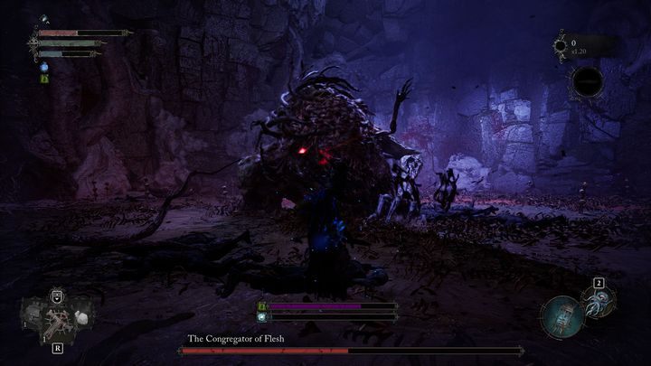 The final move in the boss's repertoire is a black wave that is casted via a hand wave - Lords of the Fallen: How to beat boss Congregator of Flesh? - Main - Lords of the Fallen Guide