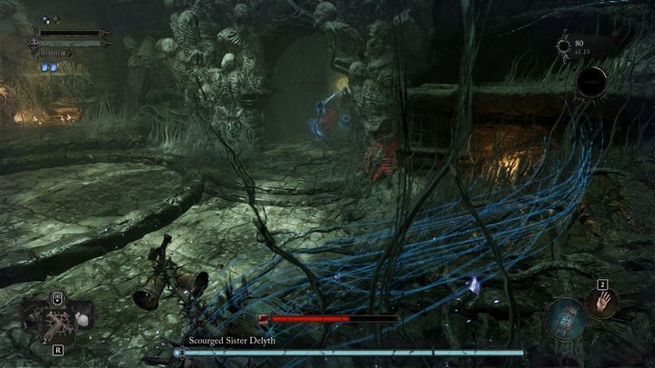 The second way involves provoking the boss to get closer and running downstairs quickly - Lords of the Fallen: How to beat Scourged Sister Delyth boss? - Main - Lords of the Fallen Guide