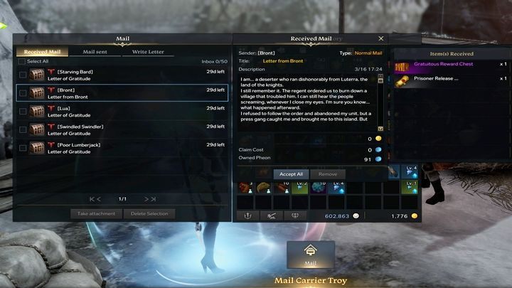 When the prisoners have been bought out, you will receive a packet and document from each prisoner, wich you should pick up at the post office (available on the island) - Lost Ark: Prisoners Emancipation - how to complete? - Lost Ark: Unas Tasks - Lost Ark Guide