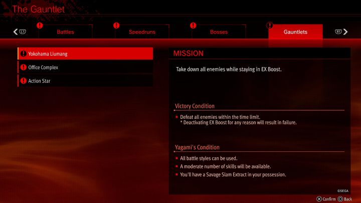 They can be accessed from the main menu in The Gauntlet tab - Lost Judgment: The Gauntlet - what is it? - FAQ - Lost Judgment Guide