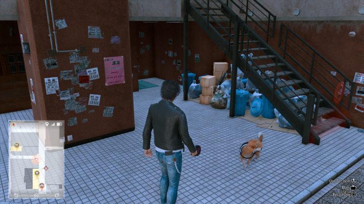 With the help of the canine detective, find the Play Pass lying next to a pile of trash under the stairs - Lost Judgment: Squirrel search Isezaki Road - all squirrels, map - Ijincho - Lost Judgment Guide