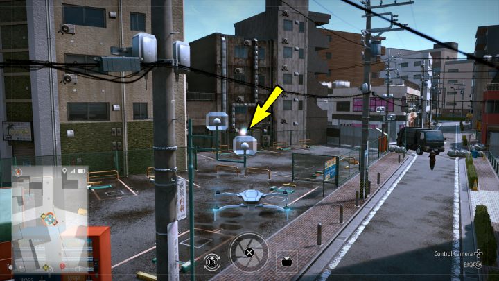 Using the drone, pick up the Striped Paint located on the lamp - Lost Judgment: Squirrel search Commercial District - all squirrels, map - Ijincho - Lost Judgment Guide