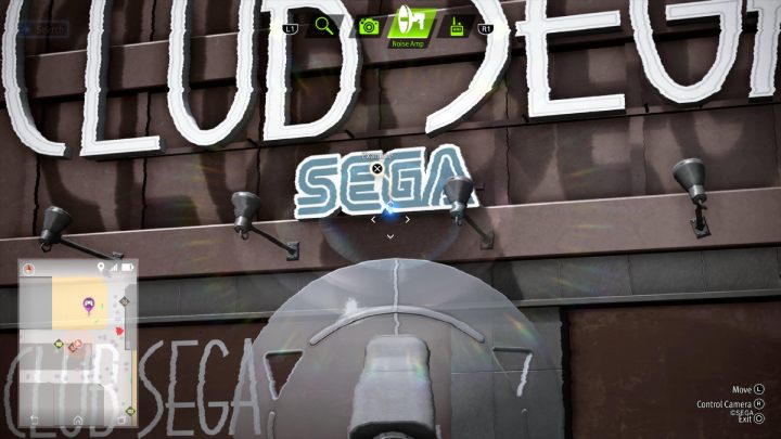 Use the Noise Amp and investigate the SEGA sign where the Camo Paint (Blue) is hidden - Lost Judgment: Squirrel search Theater - all squirrels, map - Kamurocho - Lost Judgment Guide