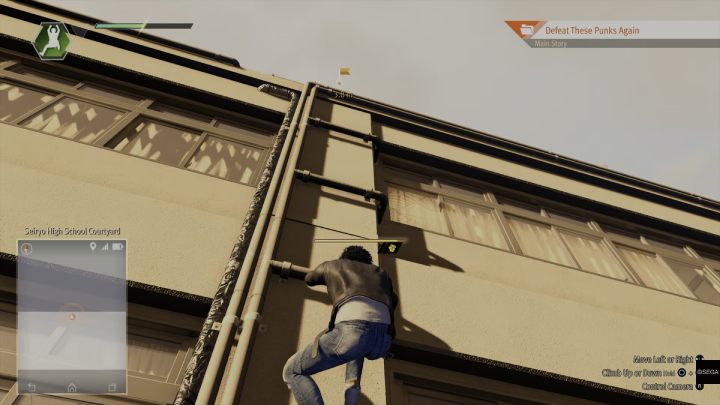 Once you jump out of the window, walk along the windowsill to the left and then jump up the pipes to the roof of the building - Lost Judgment: Chapter 2 Vicious Cycle - walkthrough - Main storyline walkthrough - Lost Judgment game guide