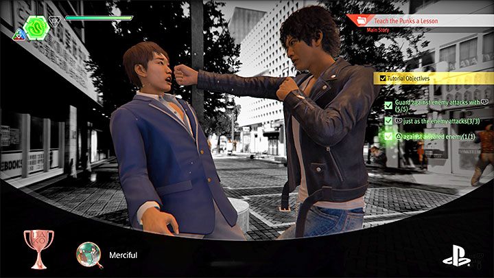 In EX Boost mode, look around to see if there are any scared enemies in the area - in the tutorial, at least one of the enemies should be in this state - Lost Judgment: Merciful trophy - how to get? - Appendix - Lost Judgment Guide