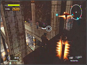 On a higher level of the first hangar you enter, use your anchor to get in there - Target Marks: Mission 8 - Target Marks - Lost Planet: Extreme Condition - Game Guide and Walkthrough