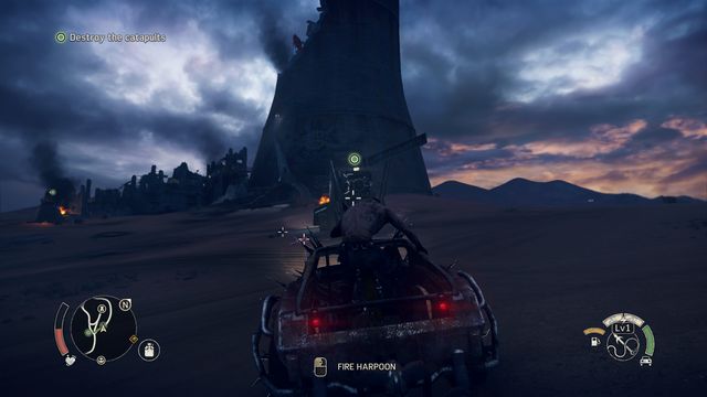 You can attach the harpoon to the back of the catapult. - Smoke Rises | Story missions - Story missions - Mad Max Game Guide