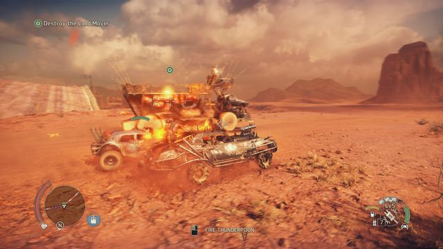 Dont bother about the vehicles driving at you, focus on quickly destroying Scrotus vehicle. - Paint My Name in Blood | Story missions - Story missions - Mad Max Game Guide