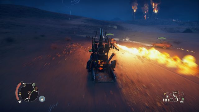 The flames can destroy the vehicle you drive very quickly. - Rustle Dazzle | Wasteland missions - Wasteland missions - Mad Max Game Guide