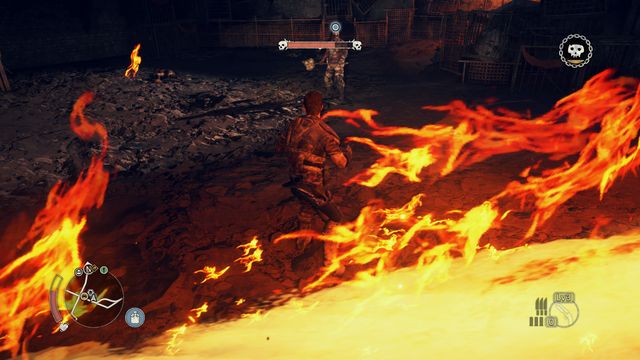 A charging top dog will fall into the flames if you position yourself properly. - Camp claiming | Activities - Activities - Mad Max Game Guide