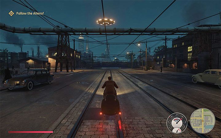 When you hit it, the saucer will start to move - Mafia Definitive Edition: Alien Infiltration - Free raid - Mafia Definitive Edition Guide, Walkthrough