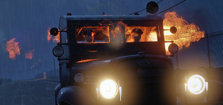 After several successful throws, the crew of the van will get burned alive - Mafia Definitive Edition: Police armored vehicle - how to stop it? - FAQ - Mafia Definitive Edition Guide, Walkthrough