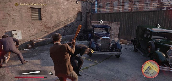 A few gangsters run out of the building, and you have to defeat one of them in melee combat - Mafia Definitive Edition: Molotov Party - walkthrough - Walkthrough - Mafia Definitive Edition Guide, Walkthrough