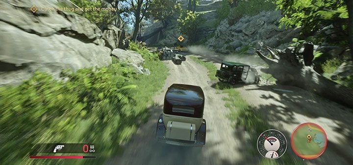 Shoot the yellow car with the cash when it is the only car in front of you - Mafia Definitive Edition: Ordinary Routine - walkthrough - Walkthrough - Mafia Definitive Edition Guide, Walkthrough