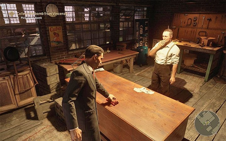 Go to Vincenzo's workshop and talk to him to get a bomb that you can use to blow up the brothel - Mafia Definitive Edition: The Saint and the Sinner - walkthrough - Walkthrough - Mafia Definitive Edition Guide, Walkthrough