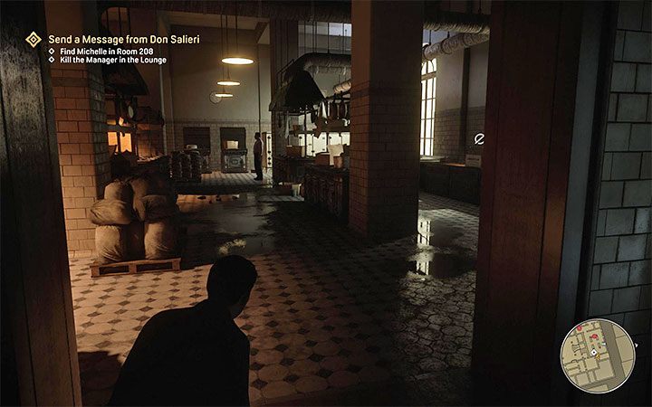 The hotel manager resides in the Lounge on the ground floor of the building – this is one of the rooms on the left part of the hotel - Mafia Definitive Edition: The Saint and the Sinner - walkthrough - Walkthrough - Mafia Definitive Edition Guide, Walkthrough