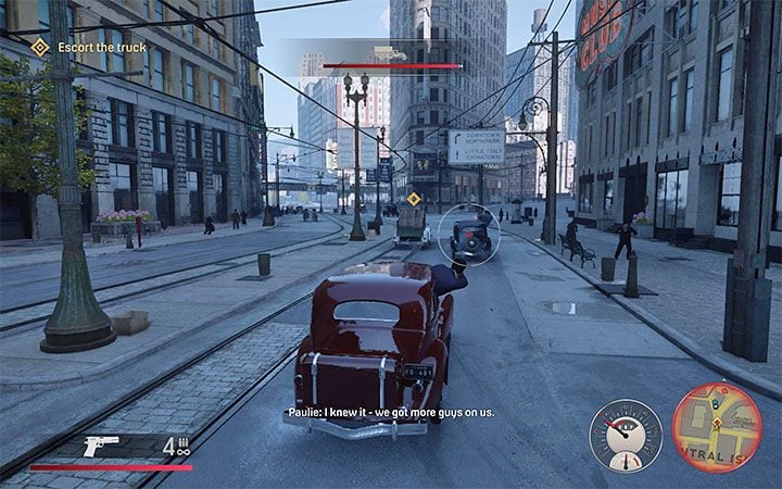 After you get into the vehicle, leave the parking lot and start following the truck - Mafia Definitive Edition: Great Deal - walkthrough - Walkthrough - Mafia Definitive Edition Guide, Walkthrough