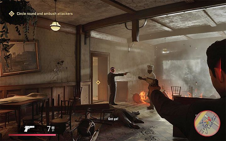 After regaining control of Tommy, shoot a mobster who's pointing a gun at the cook - Mafia Definitive Edition: Bon appetit! - walkthrough - Walkthrough - Mafia Definitive Edition Guide, Walkthrough