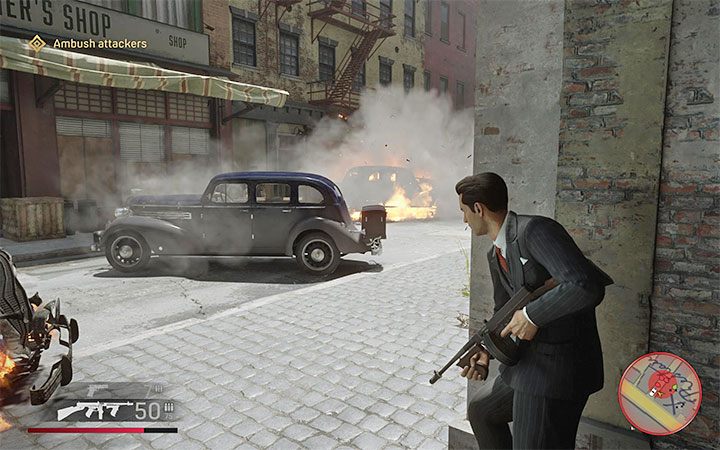 Choosing a side alley will allow you to flank the hostile mobsters, who stand in front of the attacked restaurant - Mafia Definitive Edition: Bon appetit! - walkthrough - Walkthrough - Mafia Definitive Edition Guide, Walkthrough