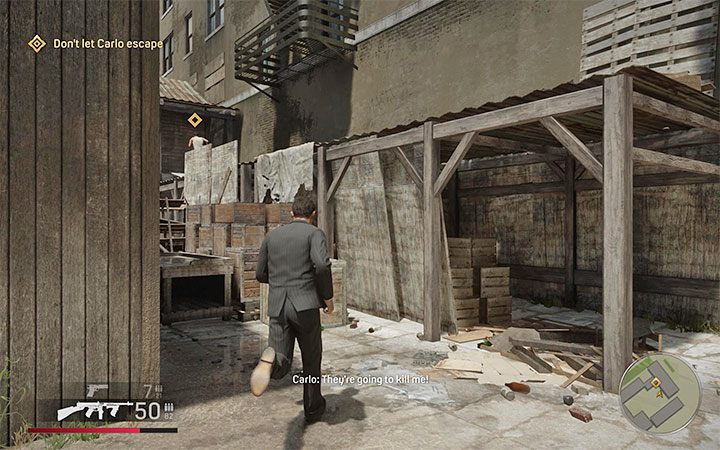 At the very end of the mission, there is a stage in which you have to chase the fleeing Carlo - Mafia Definitive Edition: Bon appetit! - walkthrough - Walkthrough - Mafia Definitive Edition Guide, Walkthrough