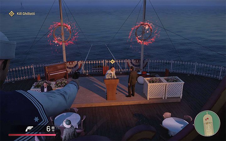 Do not lean out from behind the railing prematurely in order not to get noticed by the councilor or his bodyguard - Mafia Definitive Edition: Happy birthday! - walkthrough - Walkthrough - Mafia Definitive Edition Guide, Walkthrough