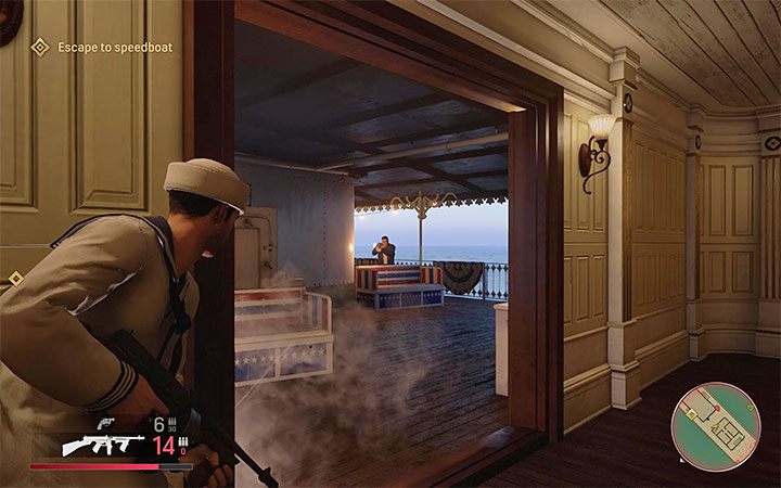 Collect a better weapon dropped by one of the enemies (like Tommy Gun) and go down to the lower deck - Mafia Definitive Edition: Happy birthday! - walkthrough - Walkthrough - Mafia Definitive Edition Guide, Walkthrough